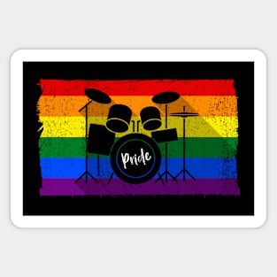 Gay Pride Rainbow Flag - Drum Kit Drummer Shadow Sticker